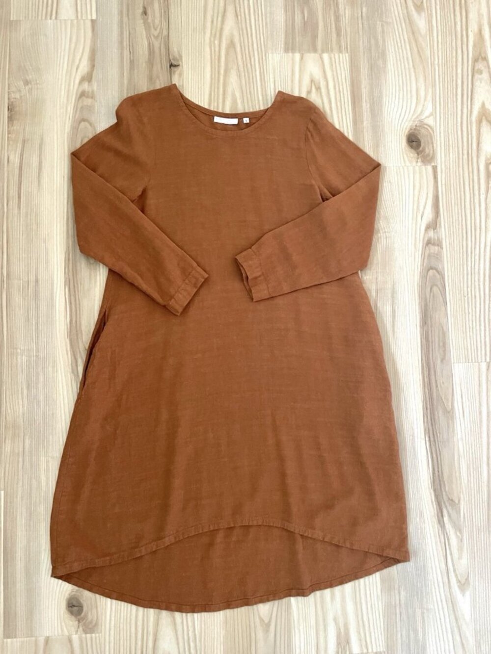 ONLY CHILD Raw Silk Cotton Blend Dress Long Sleeve Burnt Orange size Small
